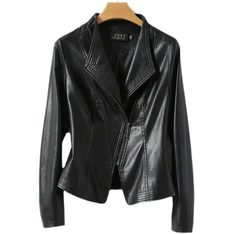 Autumn Winter Sheepskin Jacket Womens Short Coat Ultra Thin Slant Zipper Casual Top Womens Small Coat Leather Jacket Coat 241025