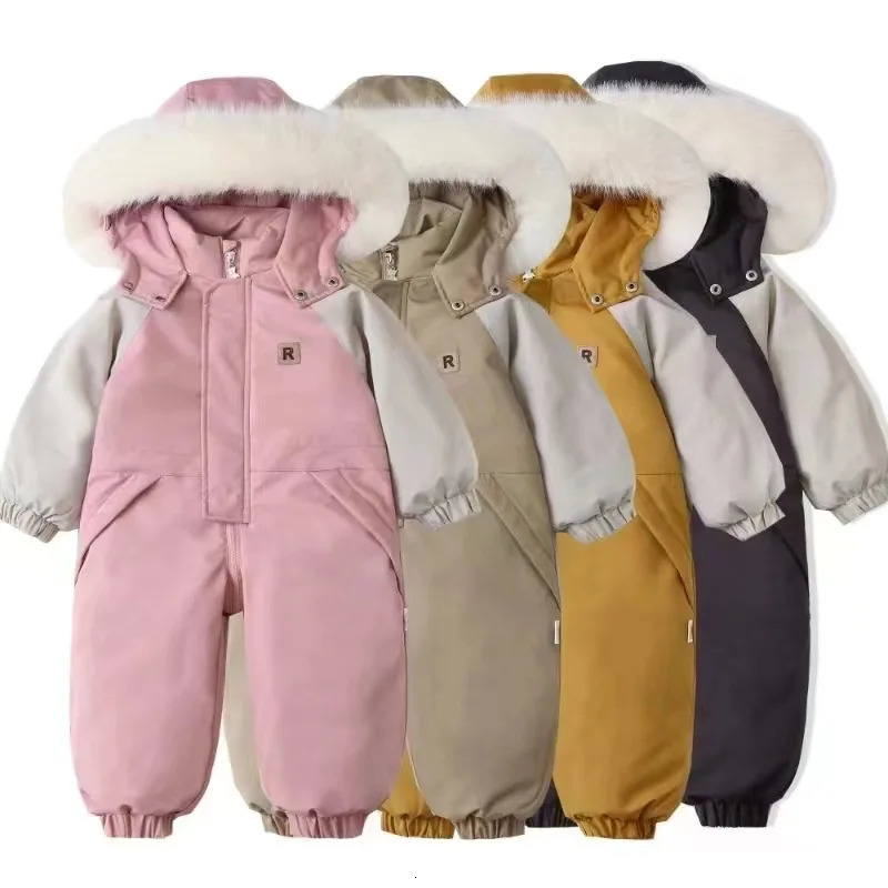 Baby Winter Ski Suit Thicken Baby Jumpsuit Fashion Children Clothing Set Waterproof Kids Girls Snowsuit Warm Boys Overalls 241025