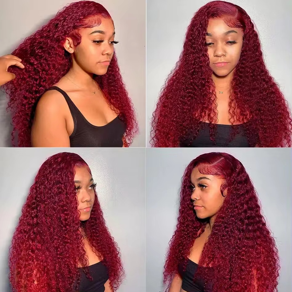 Wave Frontal 13x4 13X6 Red Color HD Lace Front Wig Pre-Plucked 99J Bury Deep Curly Human Hair Wigs Mamushow