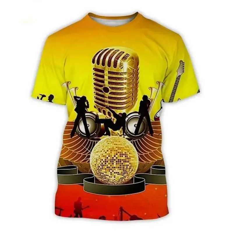 New Summer Microphone Pattern 3D Printed T-shirt Personalized Fashion Mens Round Neck Top Hip Hop Short Sleeve Clothing W241026
