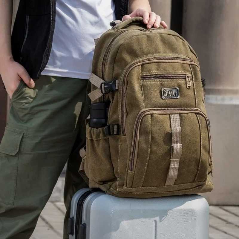 Mens New Retro Backpacks Trend Canvas Bags Large Capacity Outdoor Leisure Travel Bag Male Mochila E58XJ241026