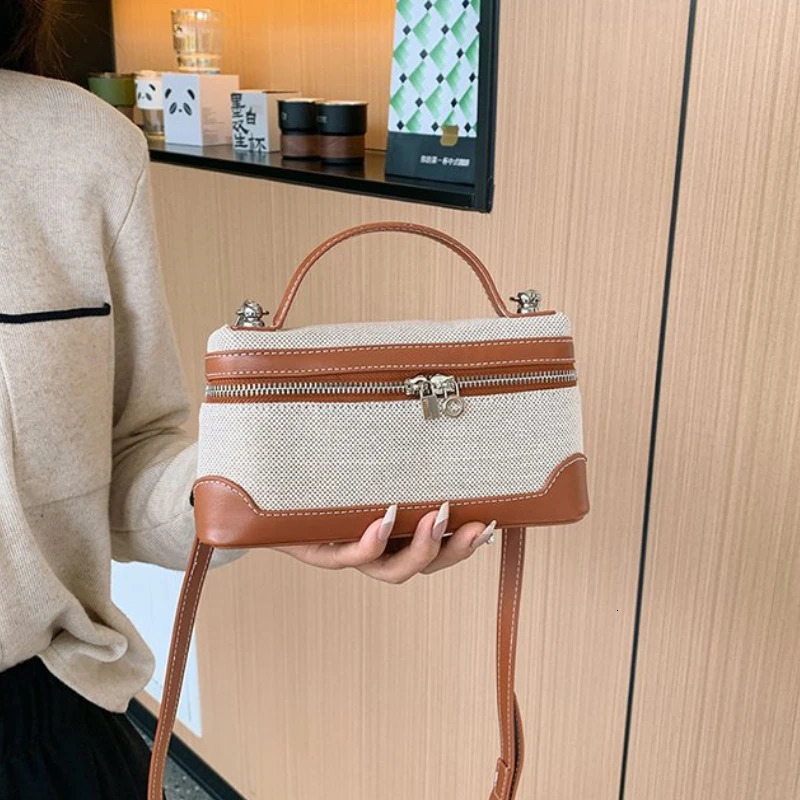 Lightweight zipper PU canvas patchwork shoulder bag selling trend womens bag high-quality fashion makeup bag 241025