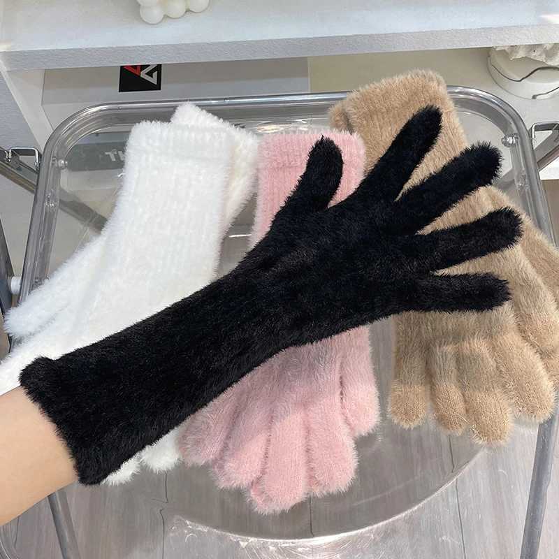 Womens Plus Cashmere Touchscreen Gs Winter Warmth Gs Elastic Soft Full Finger Gloves Plush Artificial Fur Knitted Gs W241026