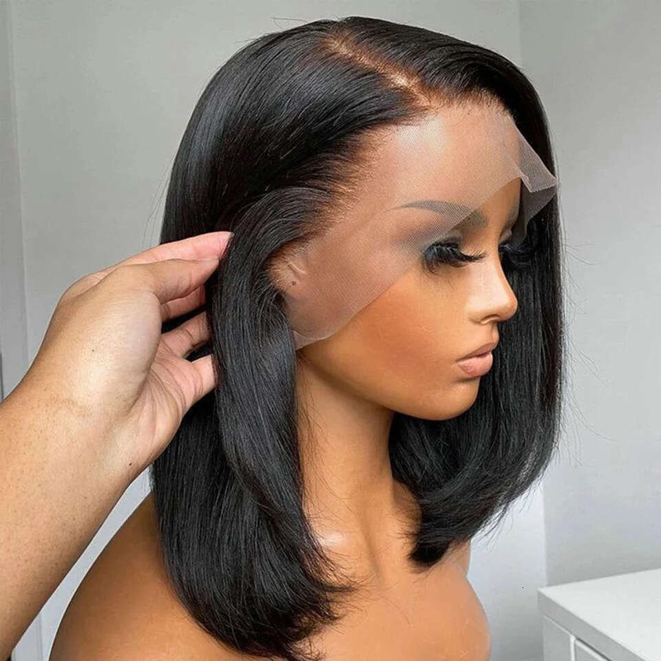 4X4 Bone Straight 13X4 Transparent Front 100% Human Hair Short Bob Wig Lace Frontal 200 Density