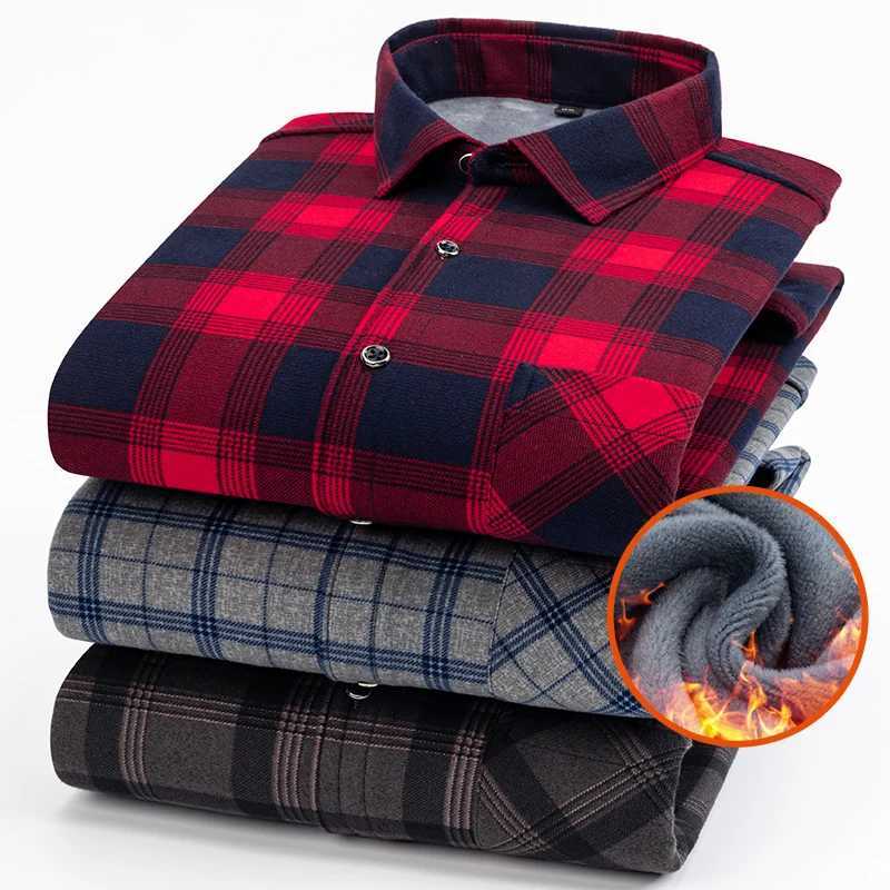 7XL8XLPlus size mens double-sided velvet autumn and winter solid color long sleeved winter clothes middle-aged and elderly shirts W241026