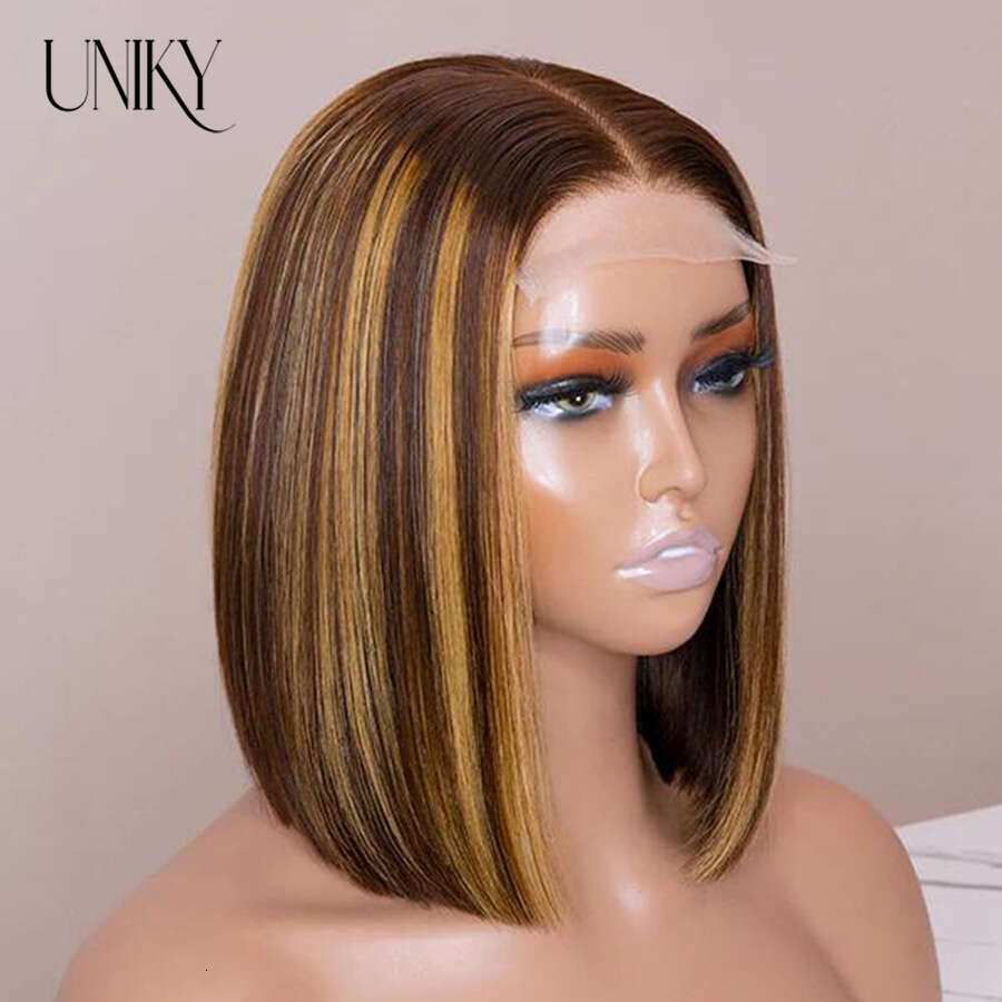 Uniky 4/27 Highlight Go Ombre HD Lace Front 6X4 Bone Straight Bob Glueless Wig Human Hair Ready To Wear