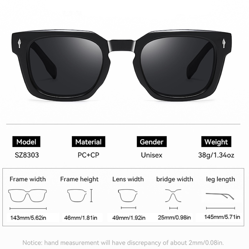 Square Polarized Sunglasses Men Luxury Brand Designer Sun Glasses Women Retro TR90 Vintage Driving Fishing Punk Clear Gradient Shades fashion Rivets S