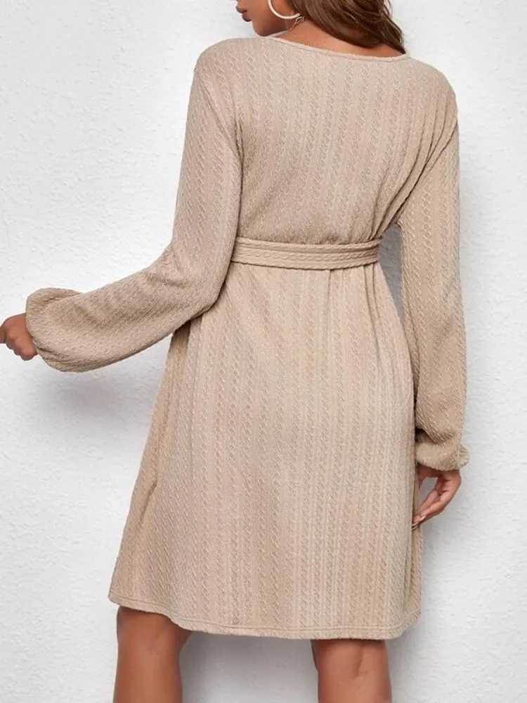 Pregnant womens jacquard knitted fluffy sleeve dress with pregnant belt spring and autumn womens clothing W241026