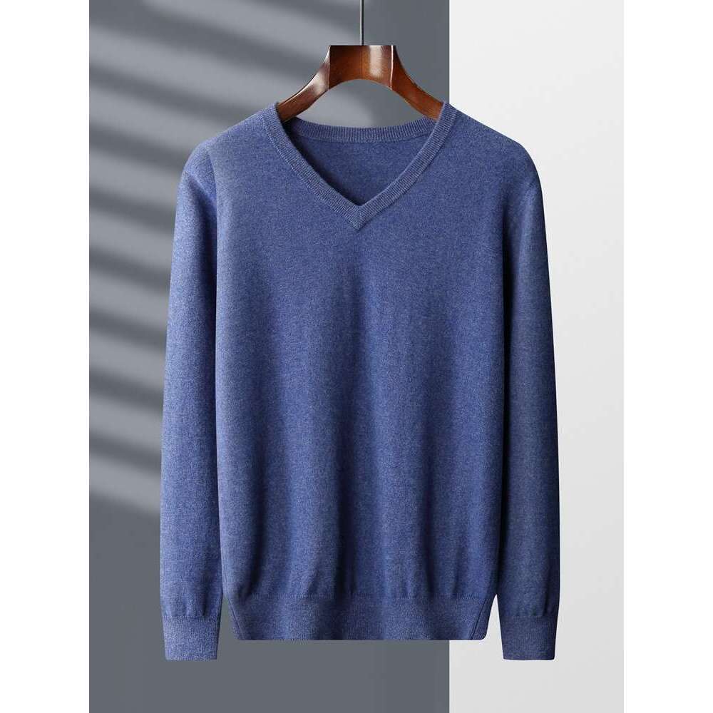 New Fashion Spring And Autumn Sweater For Men 100% Cashmere V-Neck Long Sleeve Pullover Casual Plus Size Tops Warm Knit Shirt