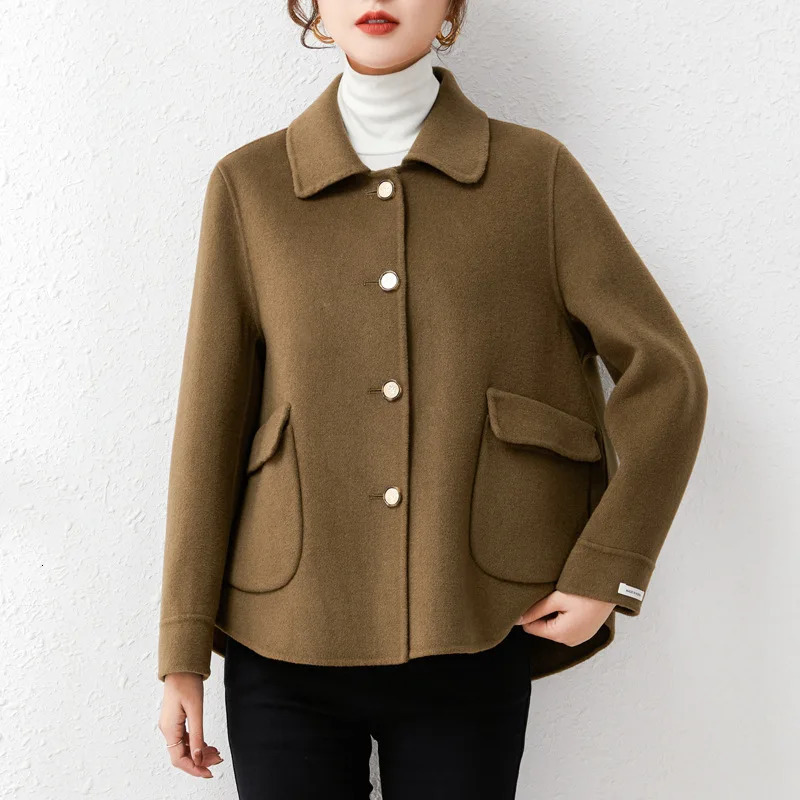 Camel DoubleSided Cashmere Coat Womens Short Square Collar SingleBreasted HighEnd Slim Wool Coats and Blends Suit Jackets 241025
