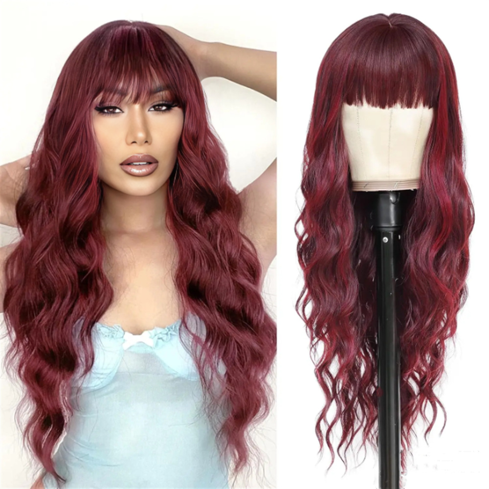 New arrival women's bangs big wave wig head shape long curly hair chemical fiber full head cover