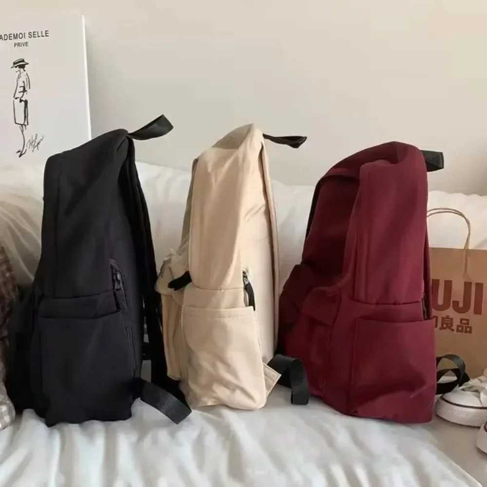 Backpacks Women Solid Black Large Capacity Backpack Trendy Harajuku Casual Zipper Waterproof Bag Students Japanese Style MochilaXJ241026