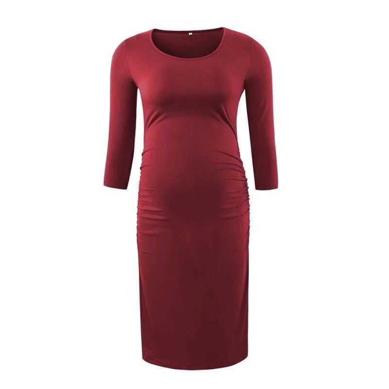2023 maternity dress O-neck long sleeved comfortable clothing for pregnant women Midi maternity clothing W241026