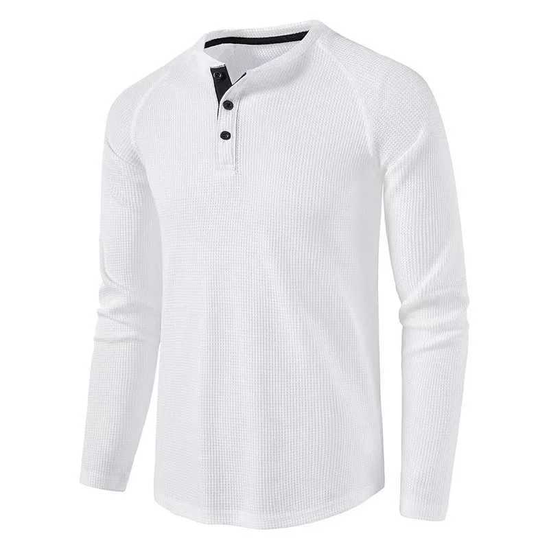Autumn and Winter New Mens T-shirt European and American Mens Solid Color Long Shirt Henry Shirt Mens W241026