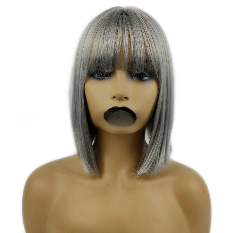 Wig women short straight bobo synthetic fiber wig women smooth straight