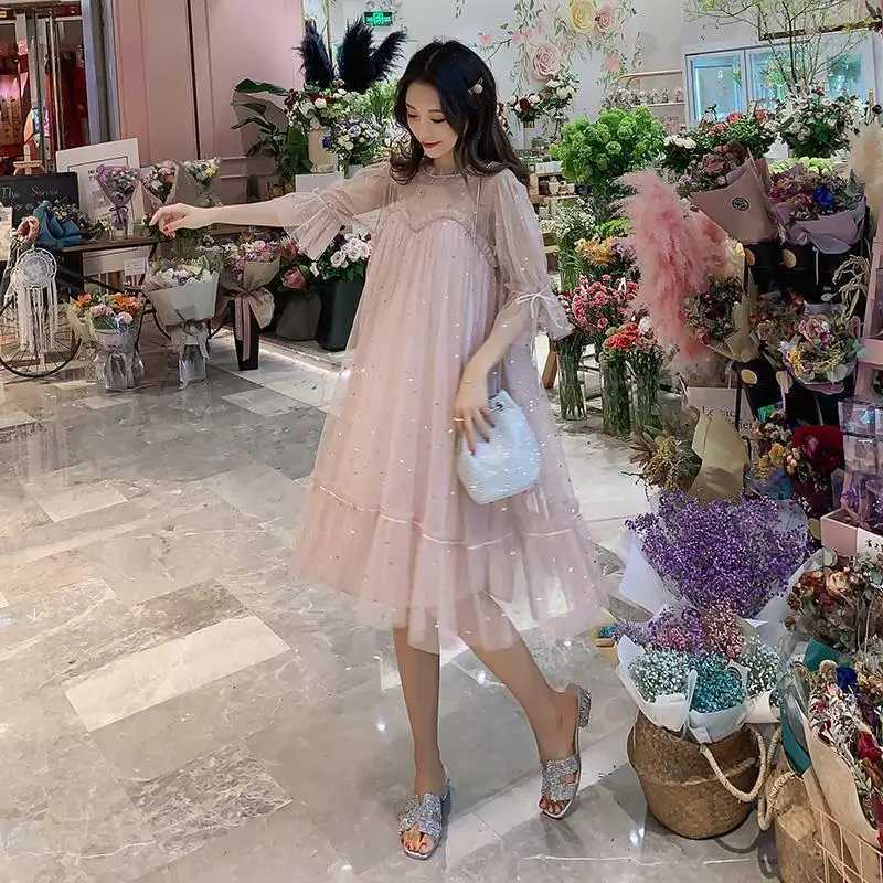Maternity clothing summer dress moms personality new maternity clothing small and fresh summer cover no pregnancy summer hauze W241026