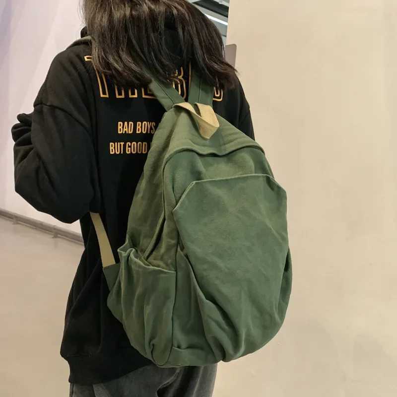 New Japanese Solid Colour Schoolbag Korean Student Canvas Backpack Large Capacity Double Shoulder Bag for Women Travel BackpackXJ241026