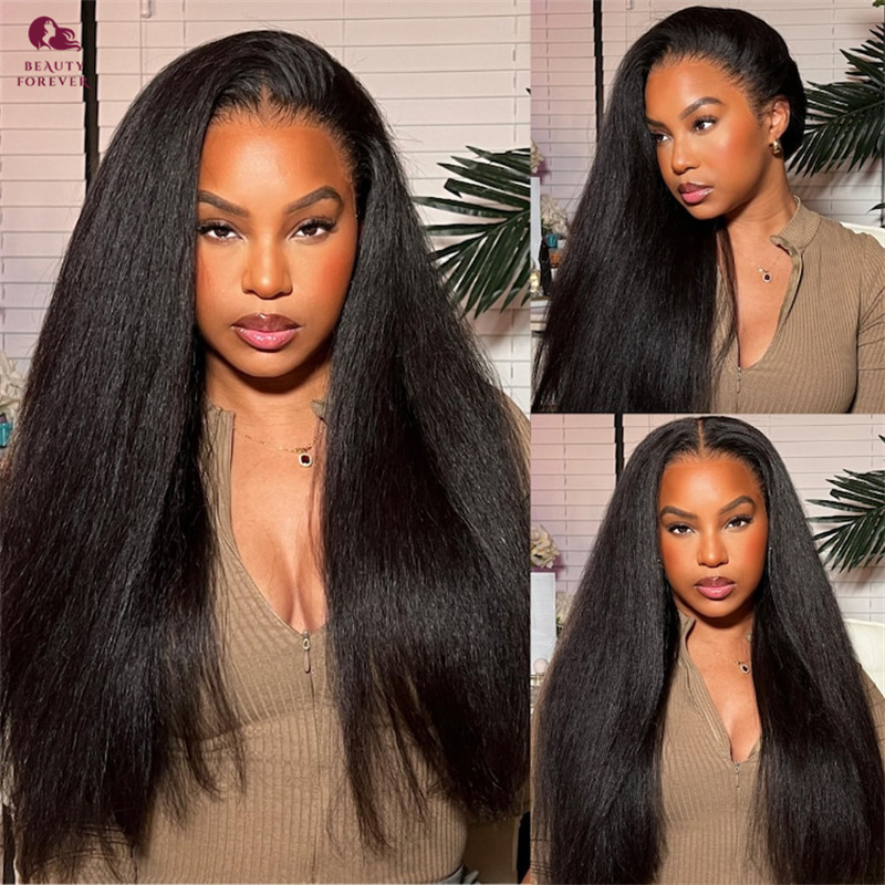 Beautyforever 13X4 Yaki Straight Glueless Ready Wear to Ear Transparent HD Lace Frontal Human Hair Wig