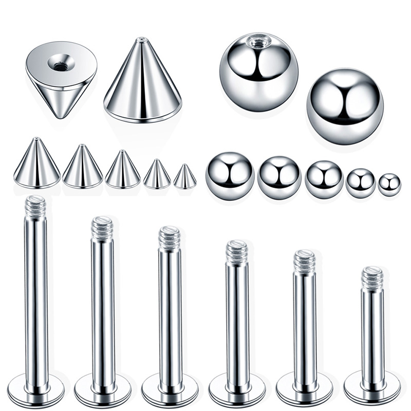 2Pcs 16G Labret Women Men Round Ball Spike Cone Tip Titanium Steel Screw Back (Pierced) Stud Earrings Punk Gothic Jewelry Gifts