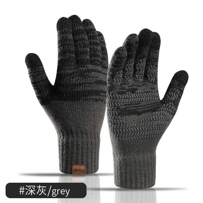 Large size mens knitted Gs anti slip autumn and winter velvet thermal printing touch screen soft and warm mens elastic driving G W241026