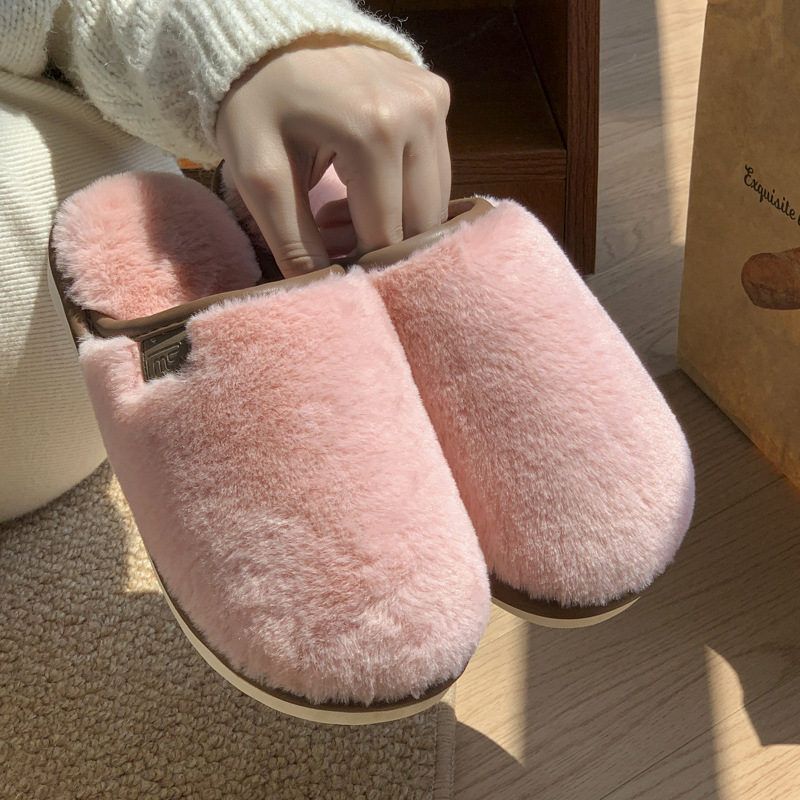 2024 new cotton for Womens autumn winter, indoor imitation rabbit hair with plush insulation, anti slip and wear-resistant couple slippers da47