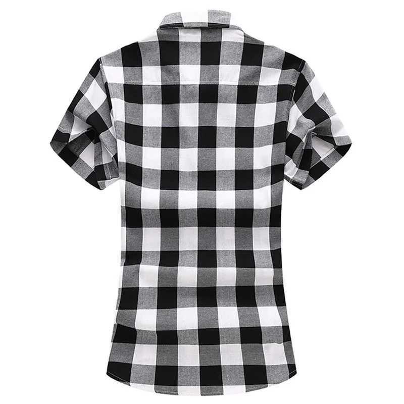 Striped plain short sleeved mens single breasted square neckline cotton shirt summer fashion casual Camissa mens Chemise 7XL W241026