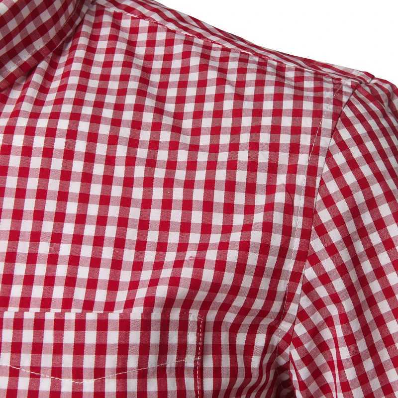 Mens Red Checkered Shirt Summer Short Slip Cotton Dress Shirt Business Casual Button Hem Chemical Mens Camissa Masculina W241026