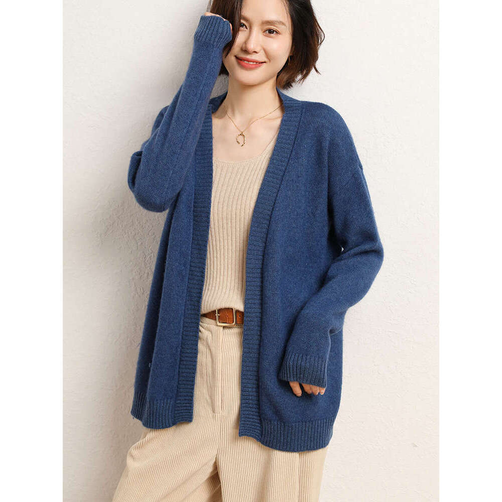 CHICUU Autumn Winter Women Cashmere Sweater Basic Simple Long Style Cardigan 100% Merino Wool Knitwear Korean Clothing Tops