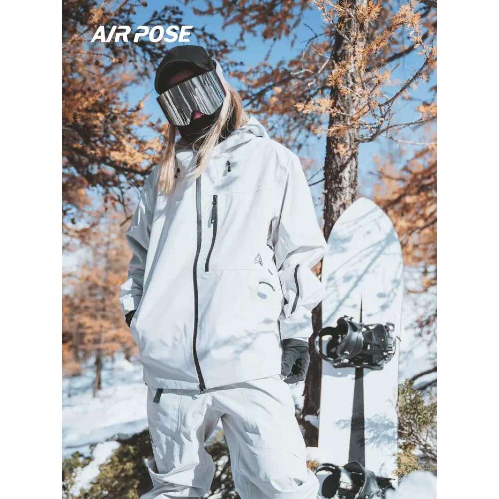 Airpose windproof 3L hard shell ski suit clip overcomes men's and women's long pants waterproof hooded sweatshirt ski warm suit