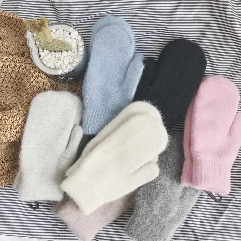 Winter Womens Wool Cashmere Knitted Gs Warm Cotton Winter Plus Velvet Thick Double Layer Plush Full Finger Drive Gs W241026