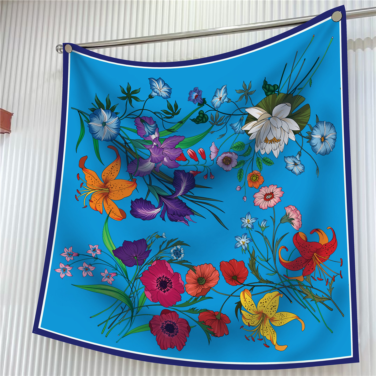 Blue wer Square Silk Scarf 90CM Hair Head Scarves Shawls Bag Bandanas Tops Summer Spring Accessories Female Foulard Femme 90cm*90cm Letter Print