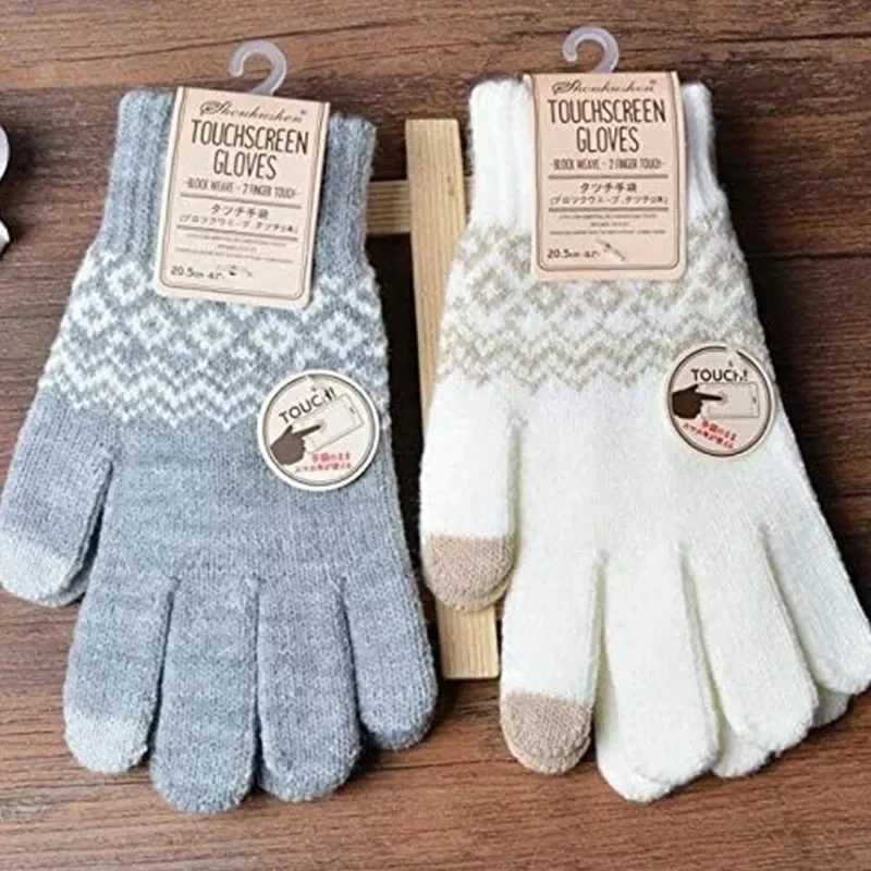 Winter Thick Warm Knitted Gs Suitable for Womens Mobile Phone Touchscreen Knitted Gs Winter Thick Warm Adult Gs Gloves W241026