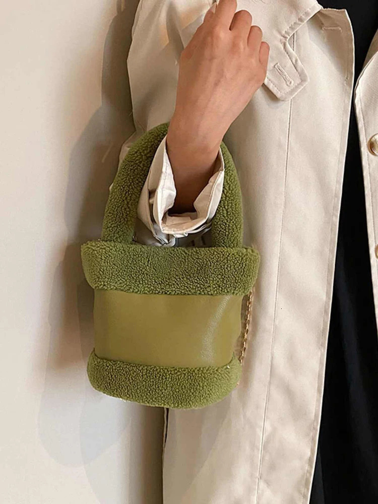 Cashmere patch womens bucket bag autumn winter fashion casual party shoulder cross body bag cute plush handbag 241025