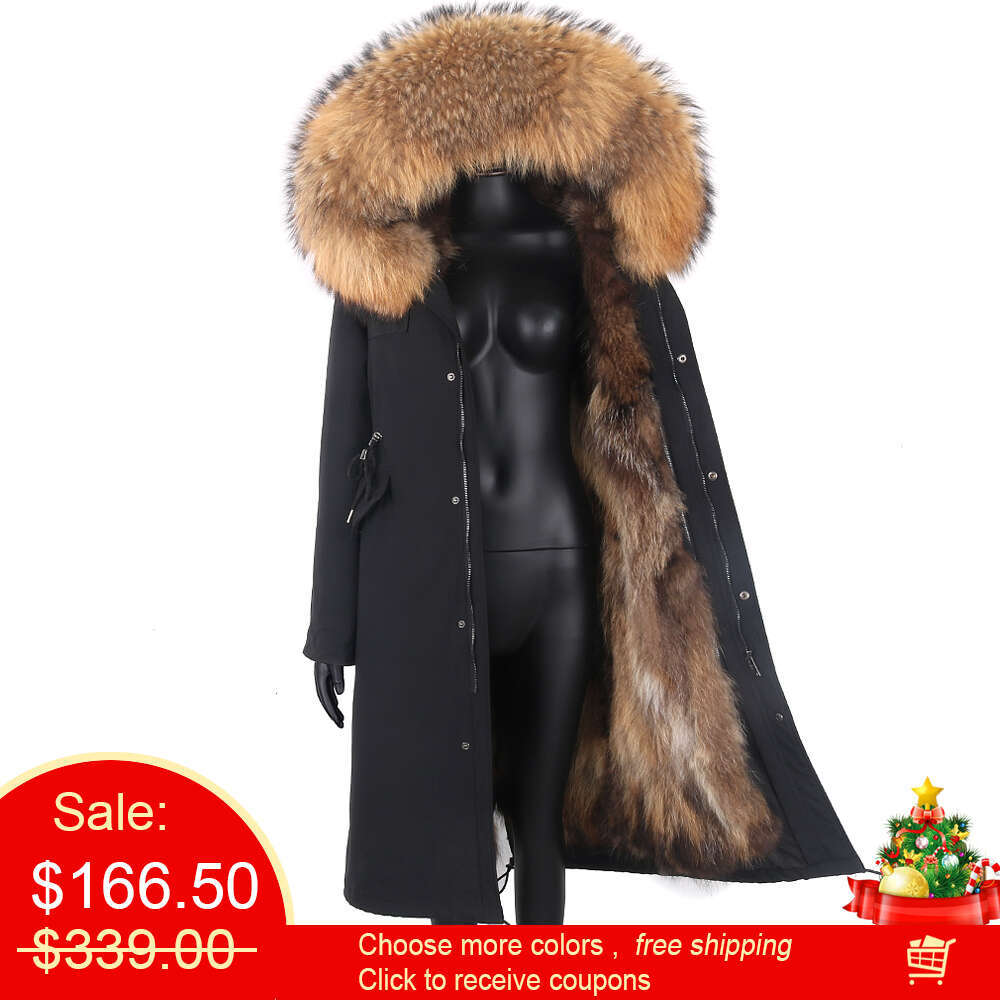 2024 New Winter Jacket Women X-Long Parka Waterproof Big Natural Raccoon Collar Hood Coat Thick Warm Real Fox Fur