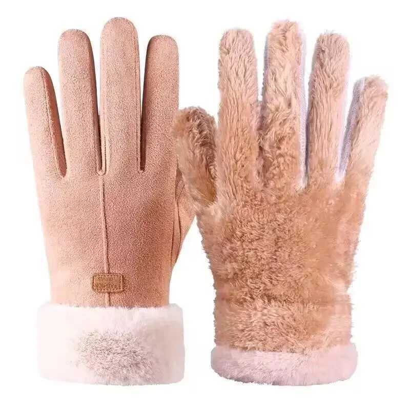 New winter fashion womens warm hands Gs cute plush windproof full finger Gs outdoor cycling sports warm touch screen Gs W241026