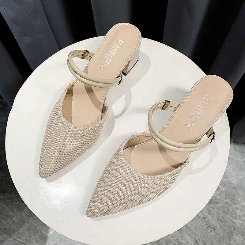 2024 Summer Fashionable Pointed Toe Double layered Comfortable Sandals with Thick Heels Sexy and Elegant Fashion Slide Number 3953-1 241024