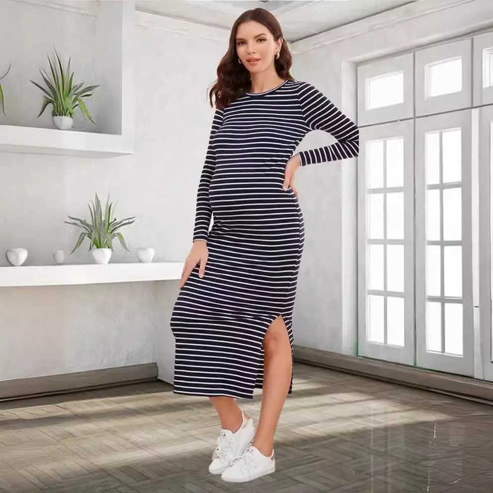 Womens long sleeved striped round neck maternity outfit sexy one-step technology casual wear casual wear casual wear spring summer W241026