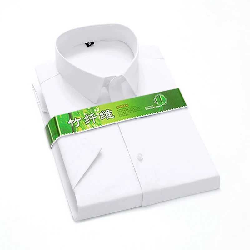 Bamboo fiber elastic mens shirt fashionable casual business short sleeved top anti wrinkle no solid color formal shirt S-6XL W241026