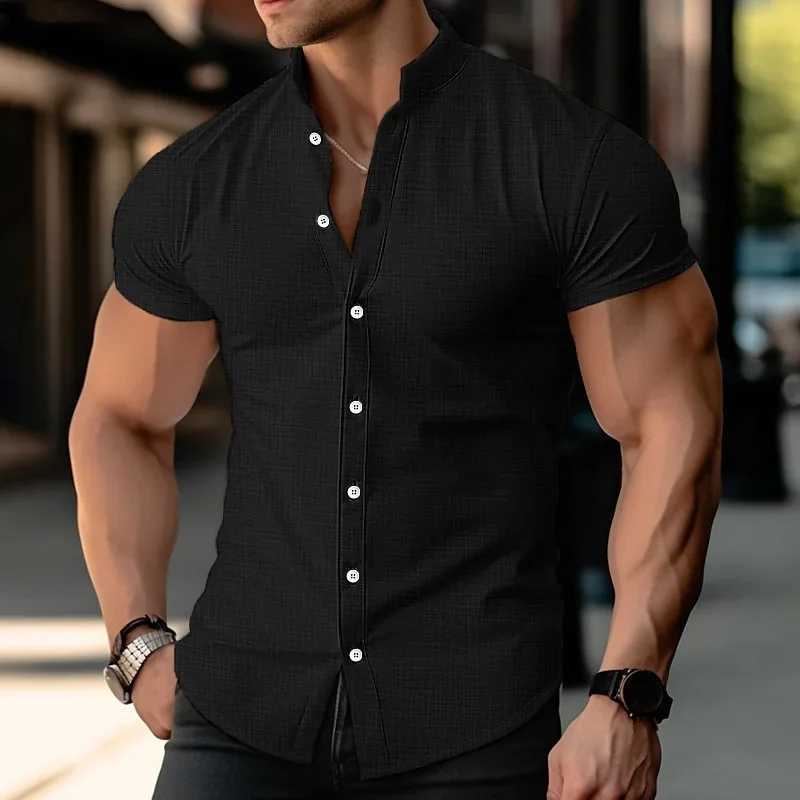 Linen mens short sleeved shirt lightweight and breathable Haian seaside mens fashionable top plus size W241026