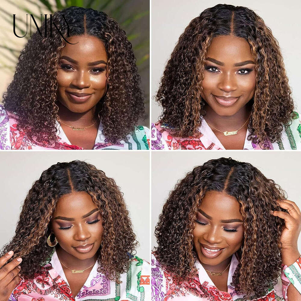 P4/27 Highlight Curly 13X4 Lace Front Brazilian Remy Human Hair Wigs Ombre Brown Deep Wave Short Bob Wig For Women