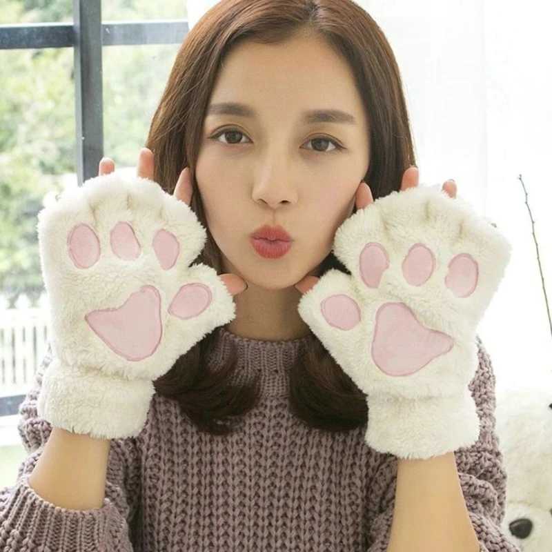 Cute Cat P Fluffy Cl Fingers Gs Warm and Soft Plush Fingers Panda G Half Fingers Female Winter Wearing Christmas Gift W241026