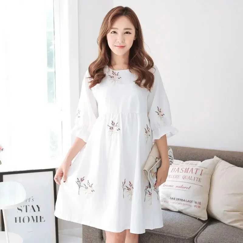 2024 New Maternity Clothing Summer Dress Third Quarter Sleeve Large Size Medium Long Korean style Small Loose Maternity Clothing W241026