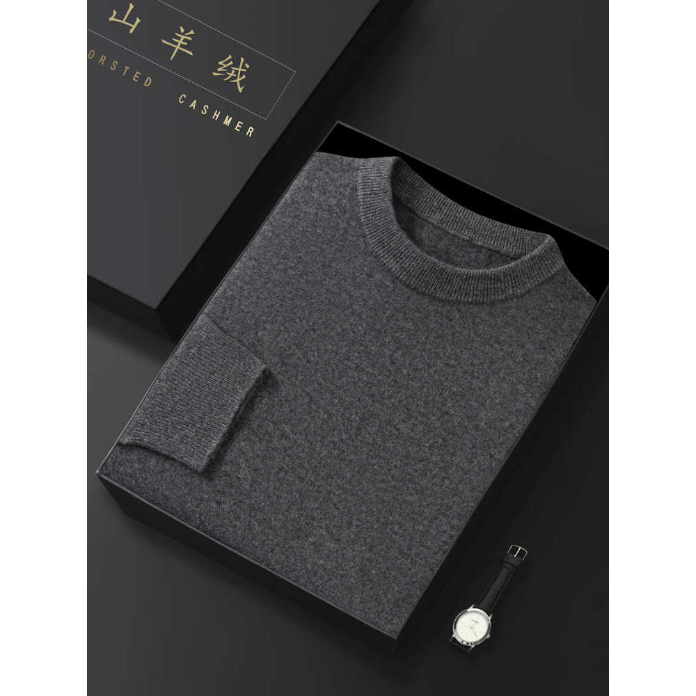 Aliselect Autumn Winter Men 100% Sweater O-Neck Long Sleeve Pullover Basic Soft Warm Cashmere Knitwear Smart Casual Top