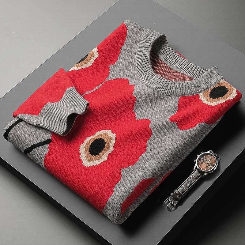 Autumn And Winter Fashionable Mens Wer Embroidered Round Neck Pullover Classic Knitted Sweater Men Clothes