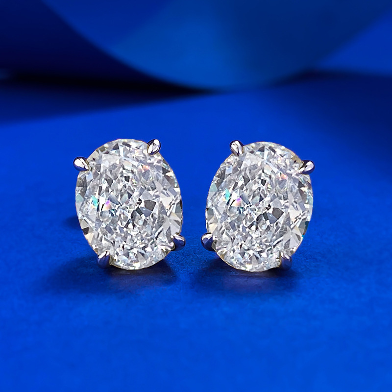 Sterg Sier Moissanite Stud Earrings: Solitaire Oval Cut Fine Jewelry for Women