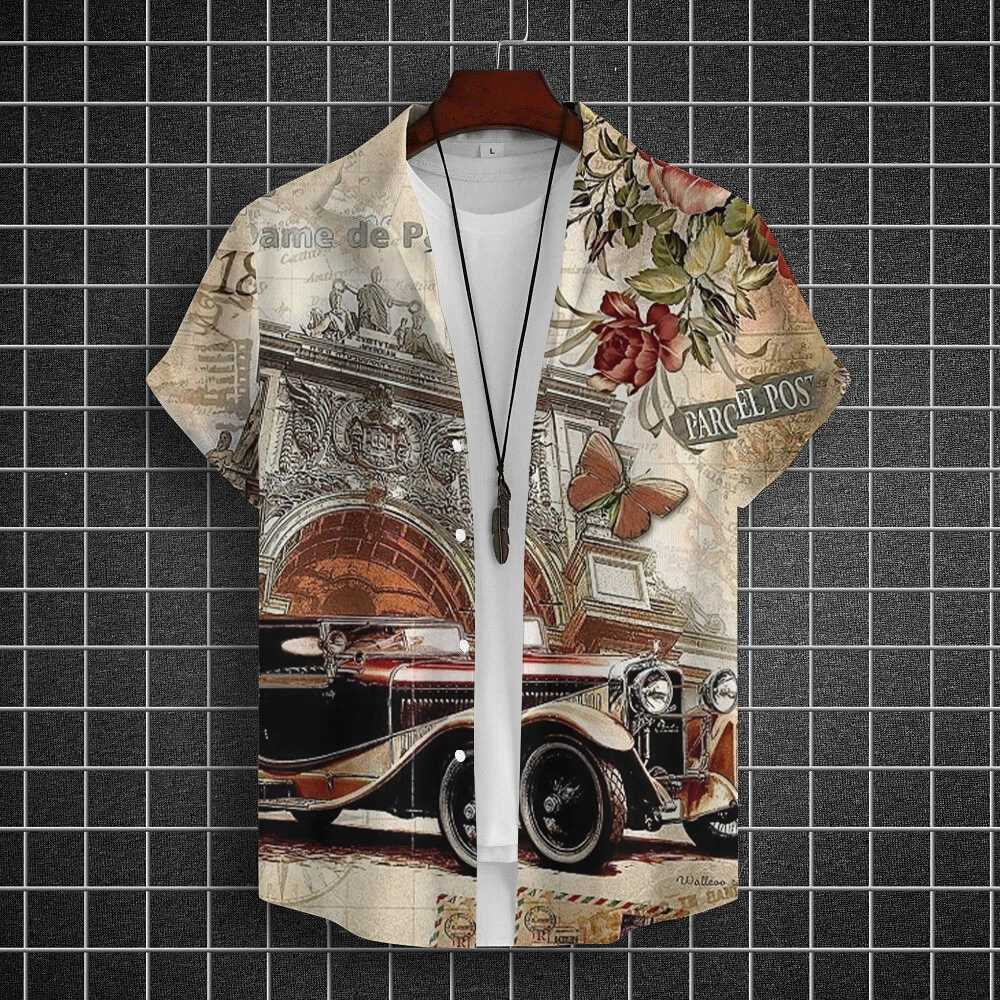 Retro mens motorcycle shirt print Ts car print short Slve top summer mens clothing classic car shirt oversized shirt W241026