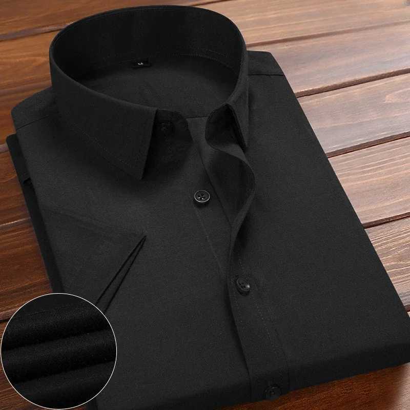 Summer new mens plain short sleeved white shirt with a collar and slim fit classic business mens formal work shirt brand clothing W241026