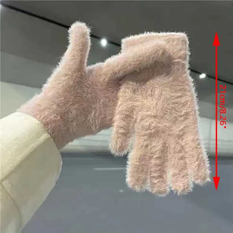 Womens mink wool Gs winter warm plush five finger Gs outdoor windproof plush Gs cute fur fluffy gloves W241026