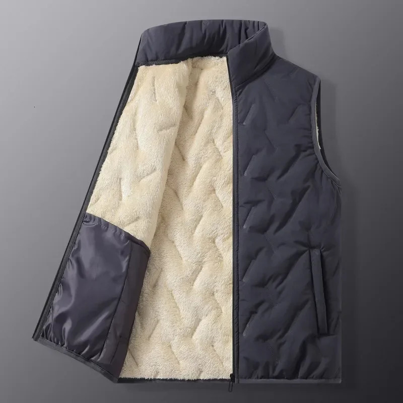 Pleated Winter Vests Men Stand Collar Windproof Padded Solid Warm Casual Sleeveless Waistcoat Thicken Parkas Plus Size 241025