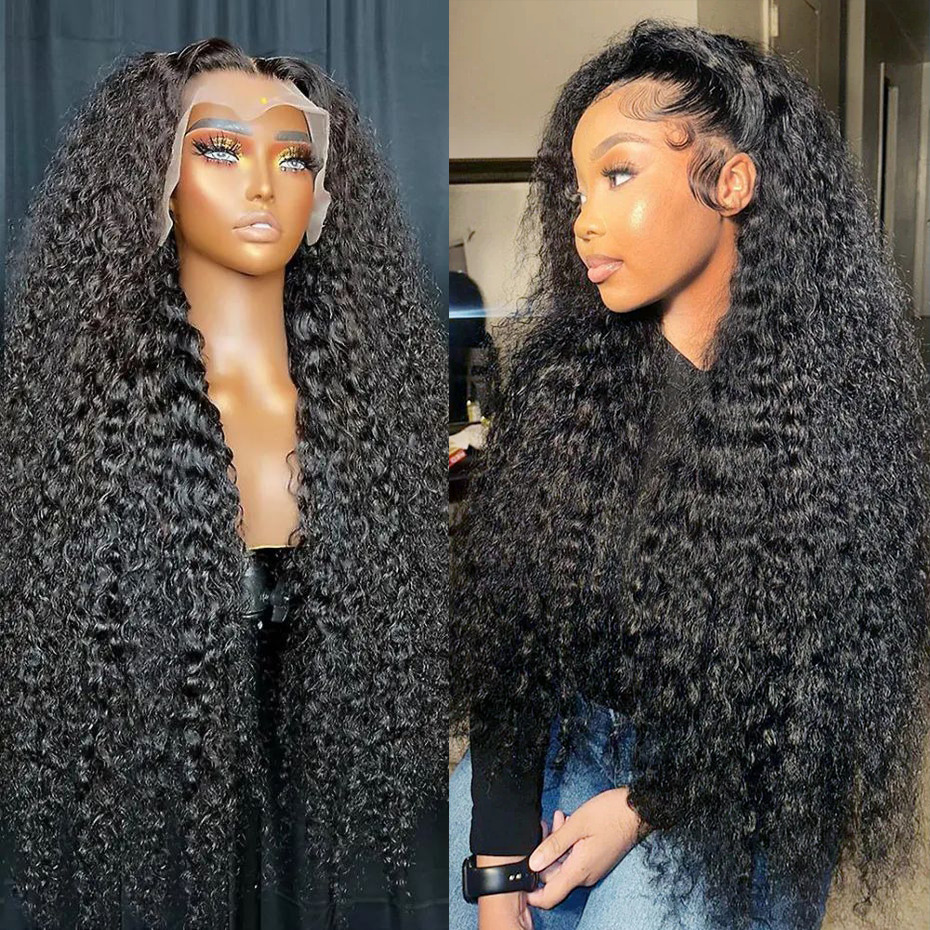 Deep Wave Front 100% Human Hair Wig 30 32Inch Kinky Curly 200% 13x4 13x6 Lace Frontal Wigs For Woman MYLOCKME Pre Plucked